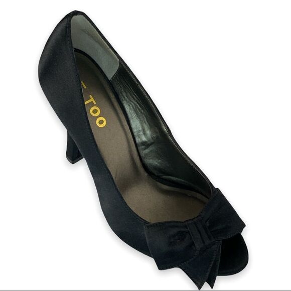 Me Too Jupiter Black Peep Toe Heels Size 7M - Picture 1 of 11